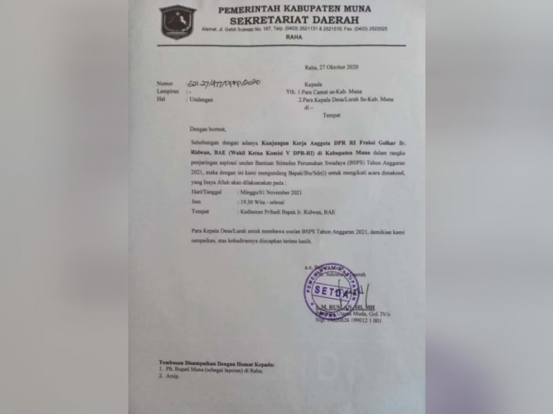 Undangan Pemkab Muna ke Camat
