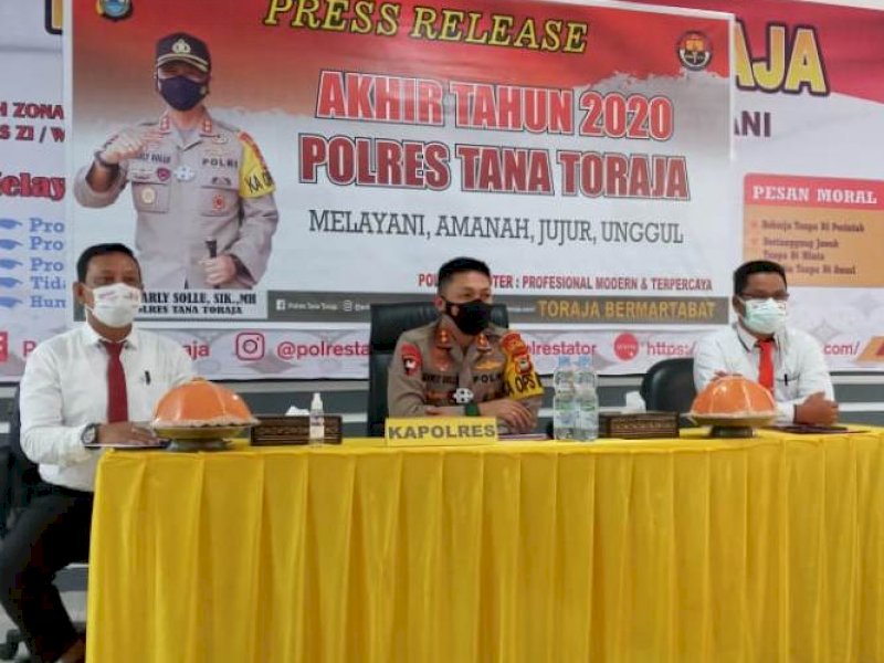 Press rilis catatan akhir tahun 2020 Polres Tana Toraja, Rabu (30/12/2020).