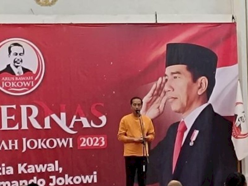 Presiden Joko Widodo (Jokowi) menghadiri rakernas Relawan Arus Bawah Jokowi (ABJ) di Hotel Grand Savero, Kota Bogor, Jawa Barat.
