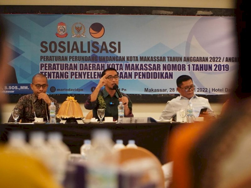Anggota DPRD Makassar Mario David dalam sosialisasi Perda No.1 Tahun 2019. (Ist)