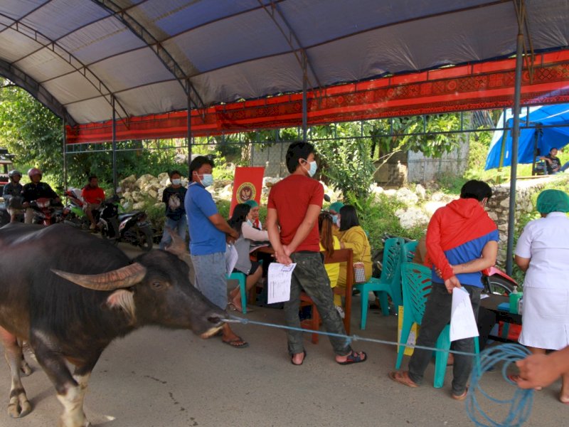 Vaksinasi di Torut dirangkaikan dengan rambu solo. (Ist)