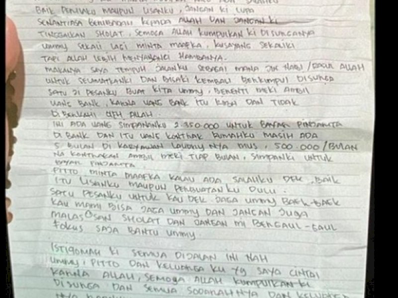 Foto surat wasiat L yang beredar.