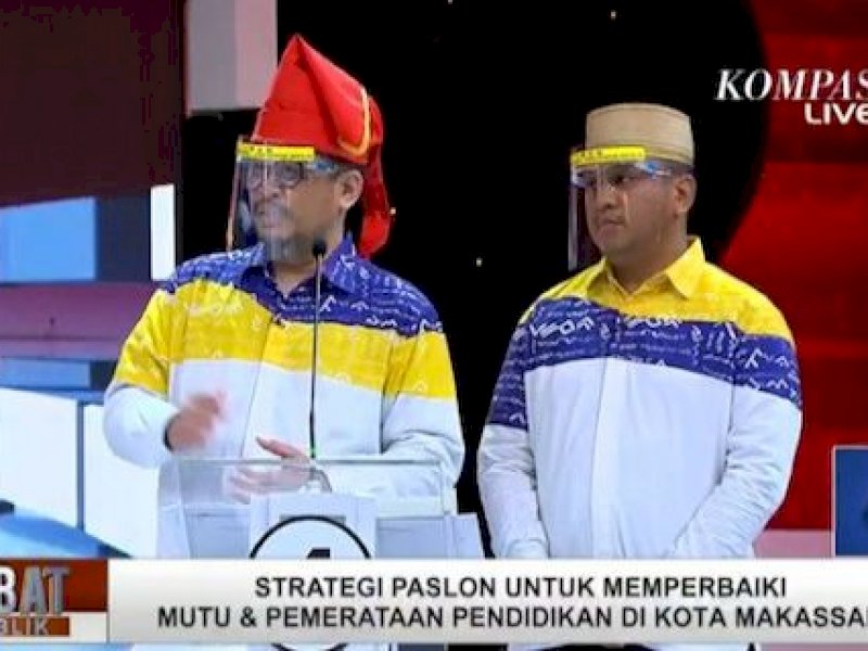 Pasangan None-Zunnun saat tampil di debat Pilwali Makassar malam tadi.