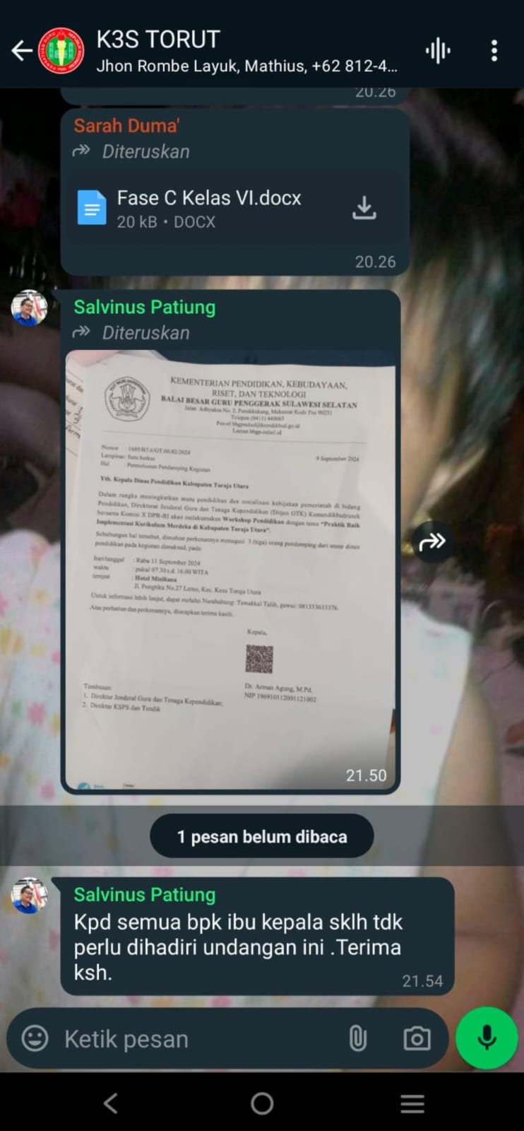 Screenshot postingan Salvinus Patiung di Grup K3S